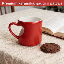 Magiškas keraminis puodelis keičiantis spalvą su širdelės formos rankena