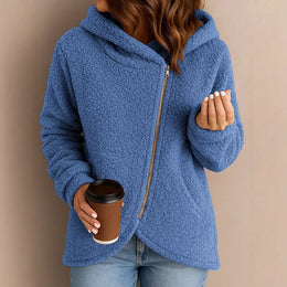 Minkštas Vilnonis moteriškas megztukas su gobtuvu, užsegamas užtrauktuku