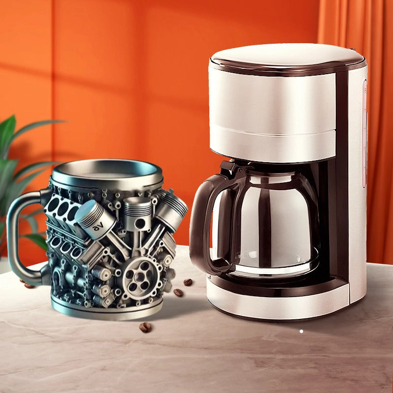 Išskirtinio dizaino kavos puodelis su V6 / V8 variklio motyvu