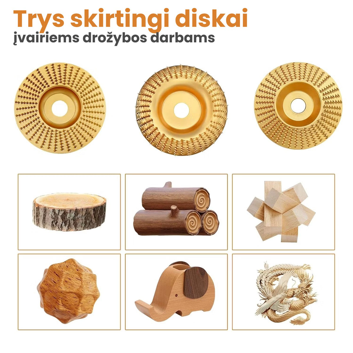 Tvirtas medžio drožybos diskų rinkinys kampiniam šlifuokliui (3 vnt.)