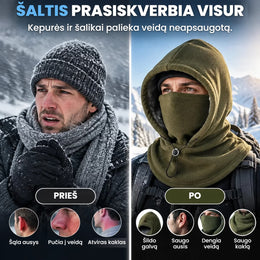 Šilta flisinė balaklava su gobtuvu