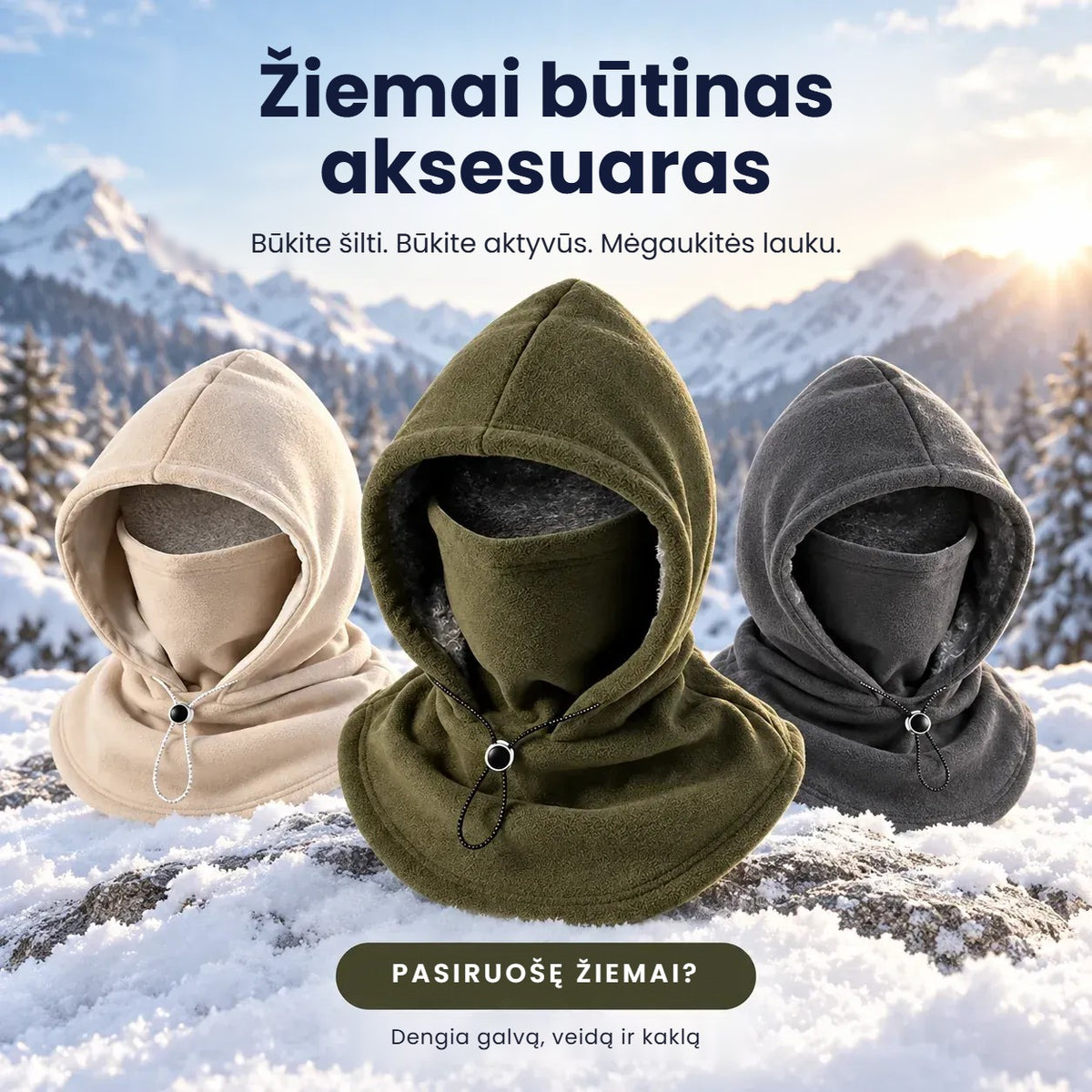 Šilta flisinė balaklava su gobtuvu