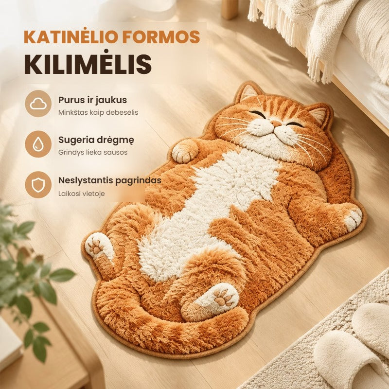 Pūkuotas katinėlio formos kilimėlis
