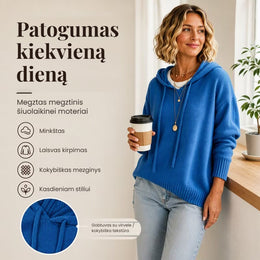Jaukus laisvas megztinis su gobtuvu