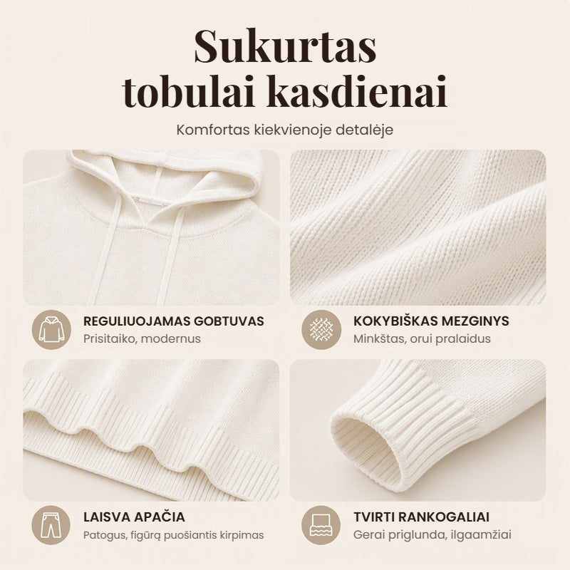 Jaukus laisvas megztinis su gobtuvu