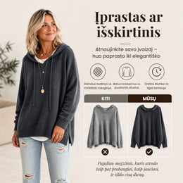 Jaukus laisvas megztinis su gobtuvu