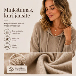 Jaukus laisvas megztinis su gobtuvu