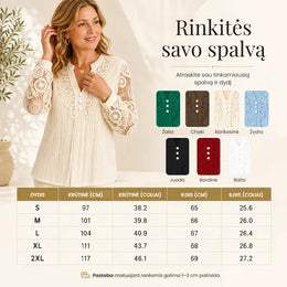 Elegantiška moteriška palaidinė su nėriniuotomis rankovėmis
