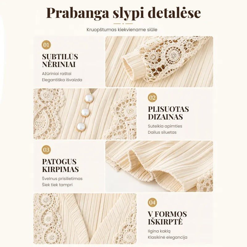 Elegantiška moteriška palaidinė su nėriniuotomis rankovėmis